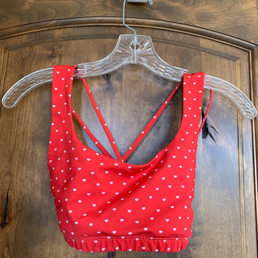 Onzie red polka dotted sports bra